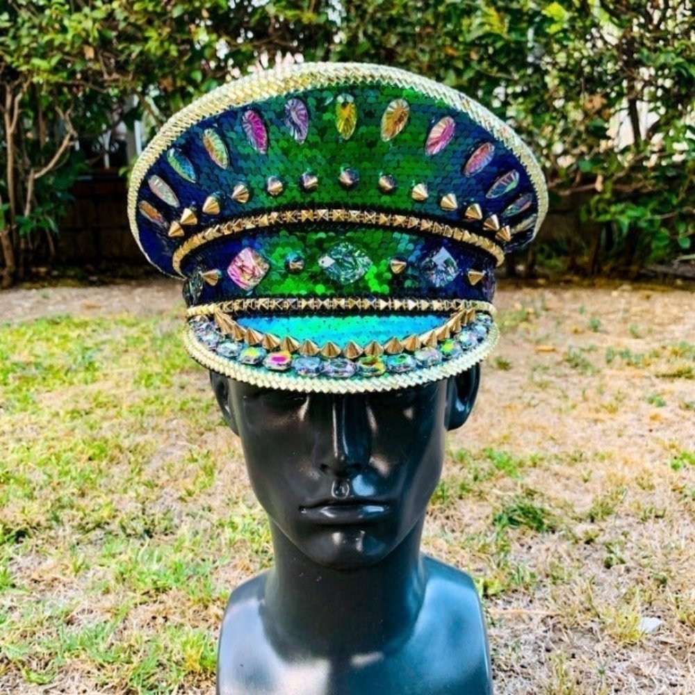 Green Steampunk Sequin Burning Man Captain Hat